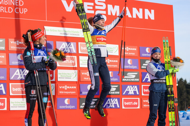 Das Podium der Frauen: Nathalie Armbruster (GER), Ida Marie Hagen (NOR), Minja Korhonen (FIN), (l-r)