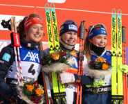 Das Podium der Frauen: Nathalie Armbruster (GER), Ida Marie Hagen (NOR), Minja Korhonen (FIN), (l-r)