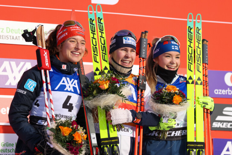 Das Podium der Frauen: Nathalie Armbruster (GER), Ida Marie Hagen (NOR), Minja Korhonen (FIN), (l-r)
