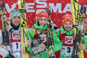 Das Podium 2016: Akito Watabe (JPN), Eric Frenzel (GER), Fabian Riessle (GER), (l-r)
