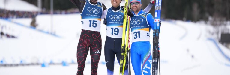 Geballte olympische Erfahrung: Johannes Rydzek (GER), Akito Watabe (JPN), Alessandro Pittin (ITA), (l-r)