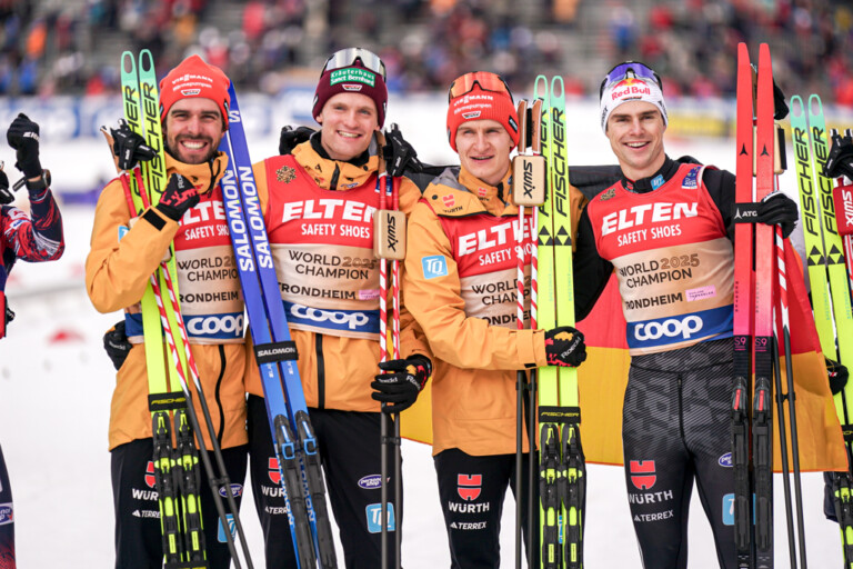 Johannes Rydzek (GER), Wendelin Thannheimer (GER), Julian Schmid (GER), Vinzenz Geiger (GER), (l-r) in Trondheim (NOR) 2025