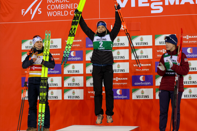 Das Podium der Frauen: Ida Marie Hagen (NOR), Minja Korhonen (FIN), Alexa Brabec (USA), (l-r)
