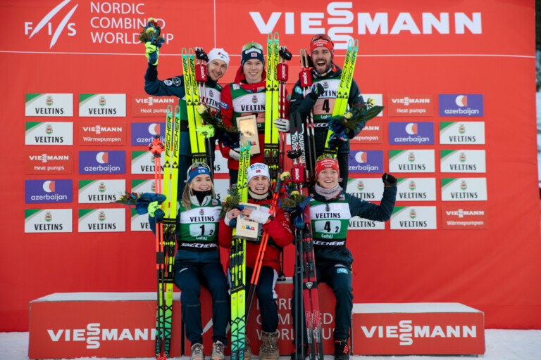 Ilkka Herola (FIN), Jens Luraas Oftebro (NOR), Johannes Rydzek (GER), Minja Korhonen (FIN), Ida Marie Hagen (NOR), Nathalie Armbruster (GER), (l-r)