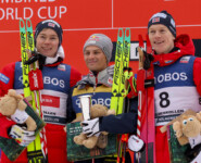 Die Tagessieger: Jens Oftebro (NOR), Johannes Lamparter (AUT), Einar Oftebro (NOR), (l-r)
