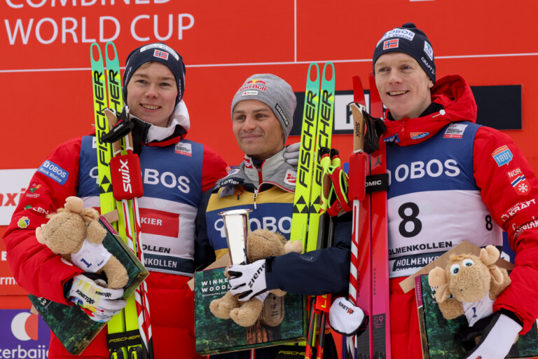 Die Tagessieger: Jens Oftebro (NOR), Johannes Lamparter (AUT), Einar Oftebro (NOR), (l-r)