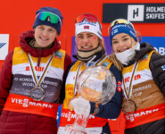 Top 3 Gesamtweltcup: Alexa Brabec (USA), Ida Marie Hagen (NOR), Minja Korhonen (FIN), (l-r)