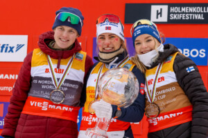 Top 3 Gesamtweltcup: Alexa Brabec (USA), Ida Marie Hagen (NOR), Minja Korhonen (FIN), (l-r)
