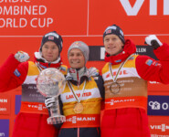 Top 3 Gesamtweltcup: Jens Luraas Oftebro (NOR), Johannes Lamparter (AUT), Einar Luraas Oftebro (NOR), (l-r)