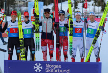 Medaillengewinner im Team Sprint: Jonathan Gräbert (GER), Felix Brieden (GER), David Thür (AUT), Andreas Gfrerer (AUT), Henrik Hilmarsen (NOR), Alvin Le (NOR), (l-r)