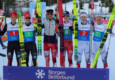 Medaillengewinner im Team Sprint: Jonathan Gräbert (GER), Felix Brieden (GER), David Thür (AUT), Andreas Gfrerer (AUT), Henrik Hilmarsen (NOR), Alvin Le (NOR), (l-r)