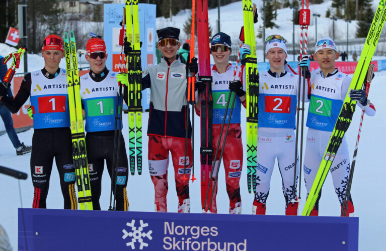 Medaillengewinner im Team Sprint: Jonathan Gräbert (GER), Felix Brieden (GER), David Thür (AUT), Andreas Gfrerer (AUT), Henrik Hilmarsen (NOR), Alvin Le (NOR), (l-r)