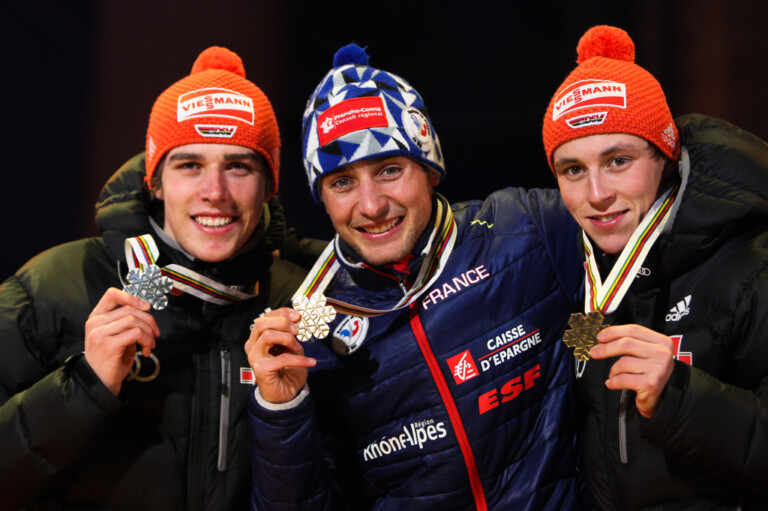 Johannes Rydzek (GER), Jason Lamy Chappuis (FRA), and Eric Frenzel (GER) 2020
