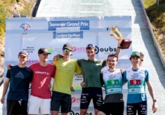 Gael Blondeau (FRA), Matteo Baud (FRA), Marco Heinis (FRA), Laurent Muhlethaler (FRA), Mael Tyrode (FRA), Edgar Vallet (FRA), (l-r) beim Sommer Grand prix in Frankreich 2025