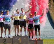 Katharina Gruber (AUT), Manuel Faisst (GER), Ema Volavsek (SLO), David Mach (GER), Nathalie Armbruster (GER), Fabio Obermeyr (AUT), (l-r)