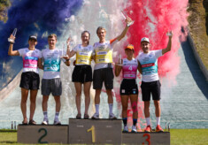 Katharina Gruber (AUT), Manuel Faisst (GER), Ema Volavsek (SLO), David Mach (GER), Nathalie Armbruster (GER), Fabio Obermeyr (AUT), (l-r)