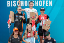 Das Damen-Podium: Ida Marie Hagen (NOR), Ema Volavsek (SLO), Katharina Gruber (AUT), (l-r), Nathalie Armbruster (GER), Minja Korhonen (FIN), Alexa Brabec (USA), (l-r)