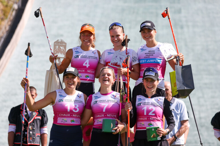 Die Tagessiegerinnen: Nathalie Armbruster (GER), Ema Volavsek (SLO), Katharina Gruber (AUT), Daniela Dejori (ITA), Masa Likozar Brankovic (SLO), Joanna Kil (POL), (l-r)